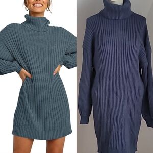 Oversized Sweaters Dress for Women Turtleneck Batwing Sleeve, Size M